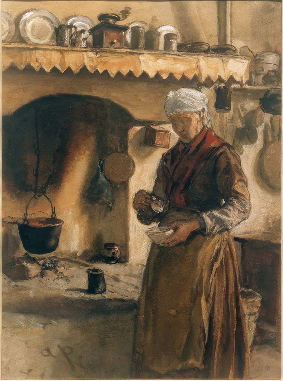 Olasz parasztasszony a tűzhelynél alkotó: August von Pettenkofen