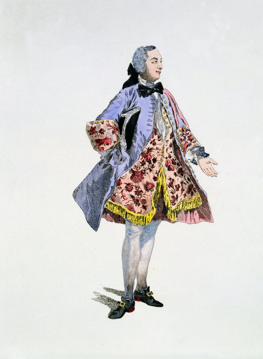 Monsieur Bellecour Belfort szerepében, 1744. március 9. (kézzel színezett metszet) alkotó: Auguste Alexandre Guillaumot