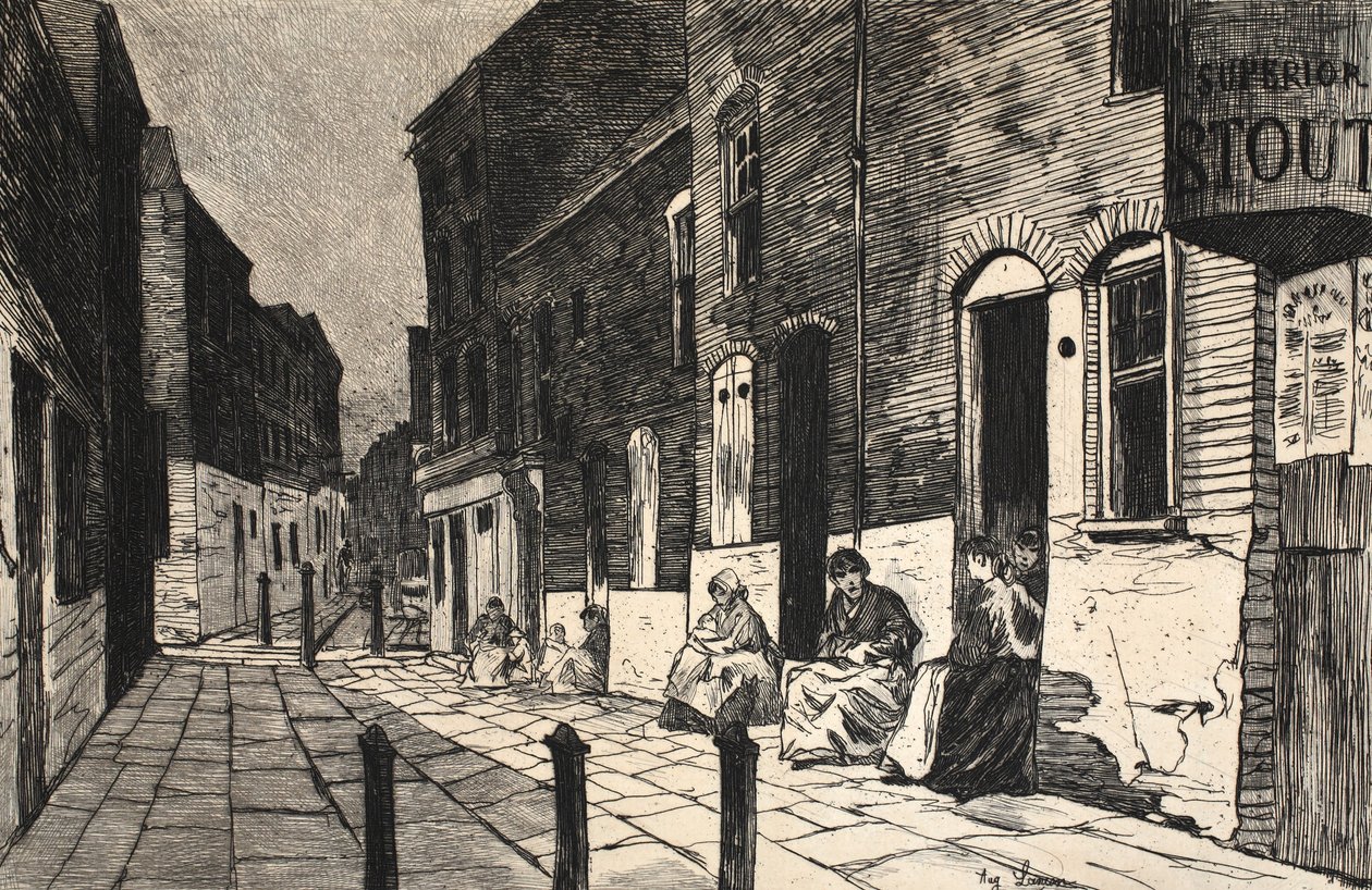 Illusztráció a „La Rue a Londres” kocsmából. G. Charpentier et Cie, 1884 alkotó: Auguste Andre Lancon
