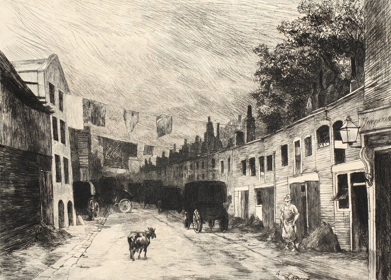 Illusztráció a „La Rue a Londres” kocsmából. G. Charpentier et Cie, 1884 alkotó: Auguste Andre Lancon