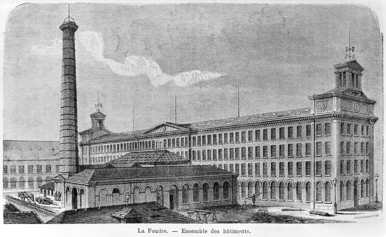 „La Foudre” pamutmalom, Julien Turgan „Les Grandes Usines” című művéből készült illusztráció, Edward Etherington (fl.1860) metszet, 19. század vége alkotó: Auguste Bertrand