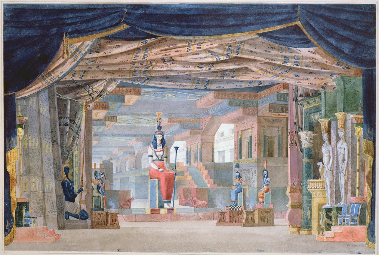 Egyiptomi színpadi terv Rossini „Moise et Pharaon” III. felvonásához, először Párizsban, 1827. március 26-án készült alkotó: Auguste Caron