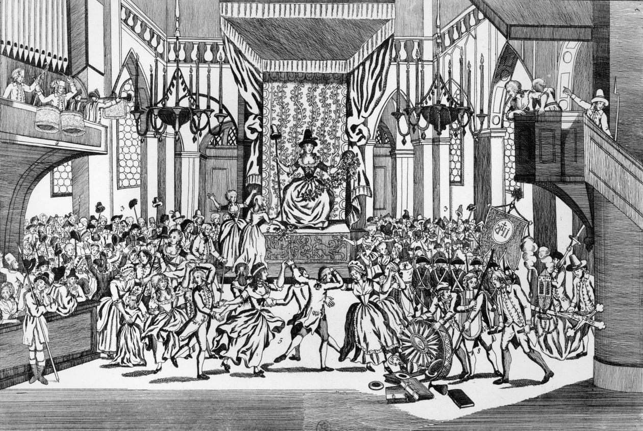 Az értelem istennőjének ünnepe a párizsi Notre-Dame katedrálisban, 1793. november 10. alkotó: Auguste Christian Fleischmann