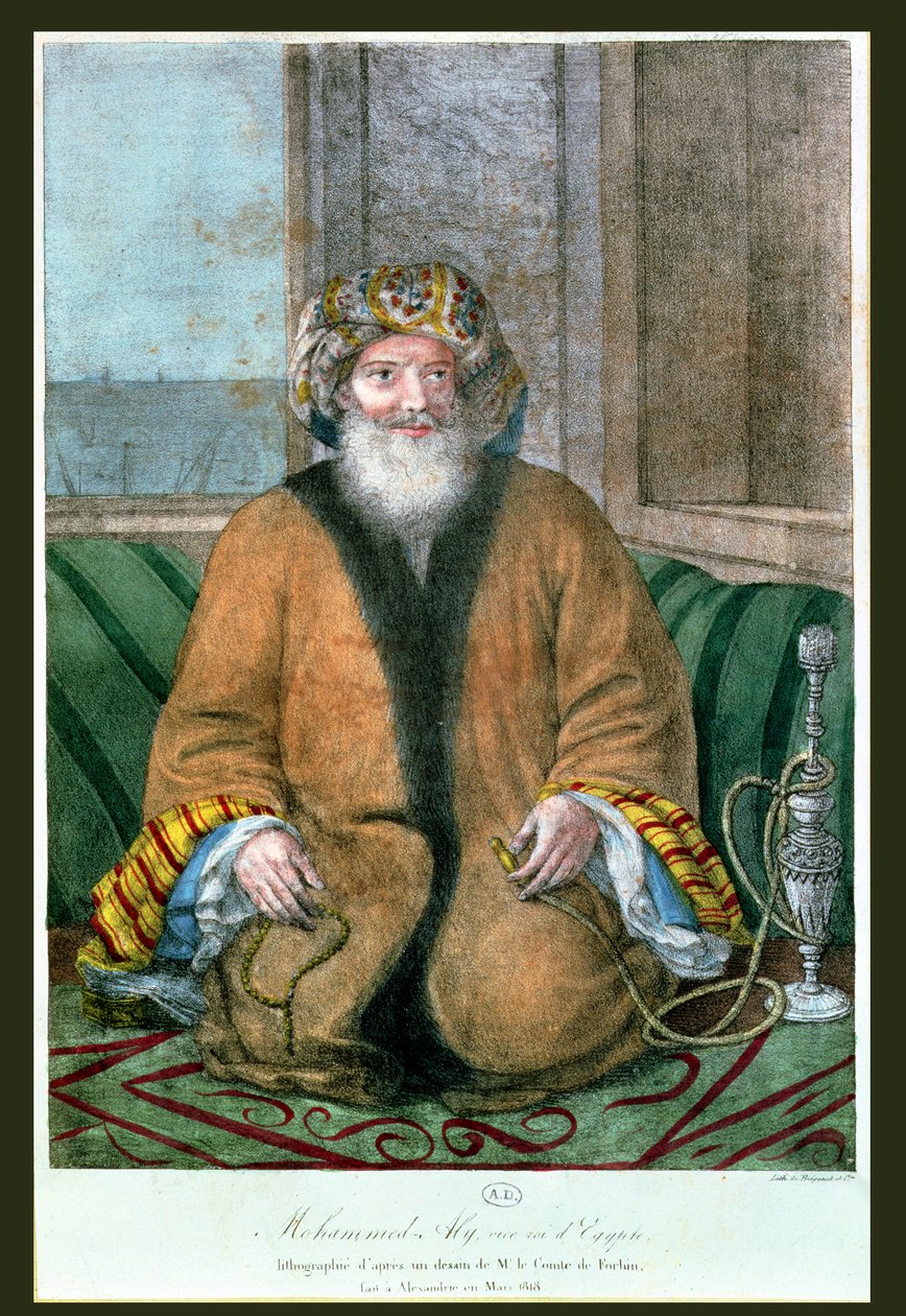 Mehemet Ali (1769-1849) egyiptomi alkirály, Bregesut metszete, 1818 alkotó: Auguste Forbin