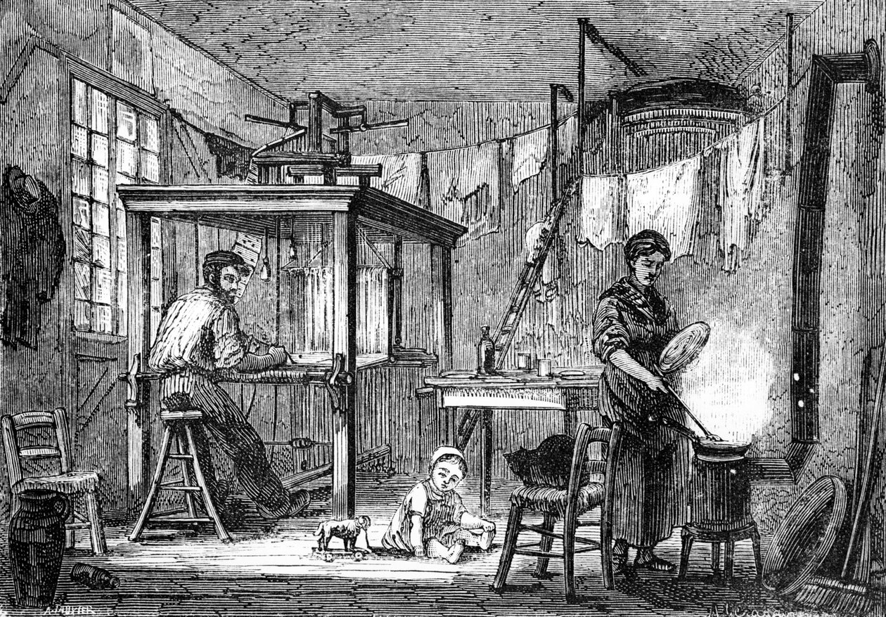 Egy lyonnais-i takács és családja, 1880 körül (litográfia) alkotó: Auguste Gerardin