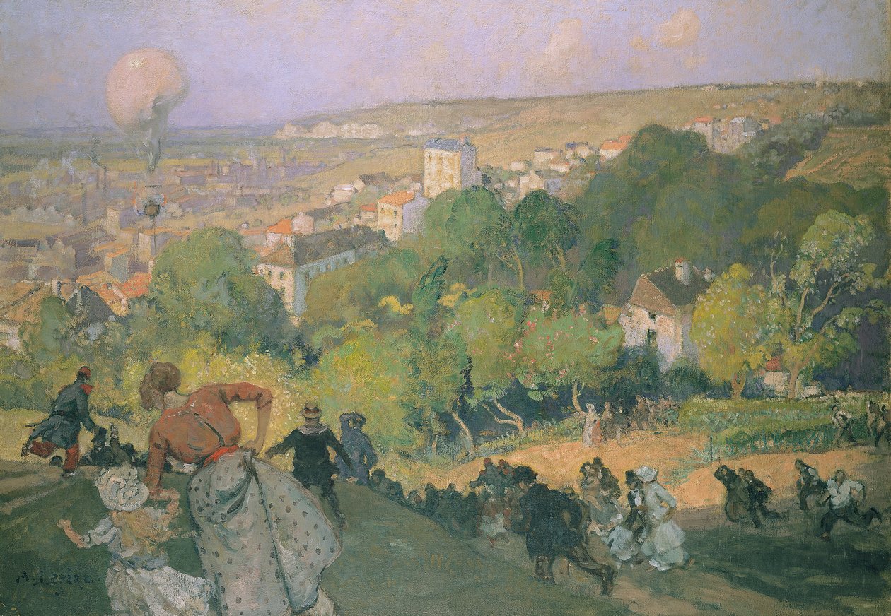 Léggömbleszállás Pre St-Gervaisban, 1885 körül alkotó: Auguste Louis Lepère