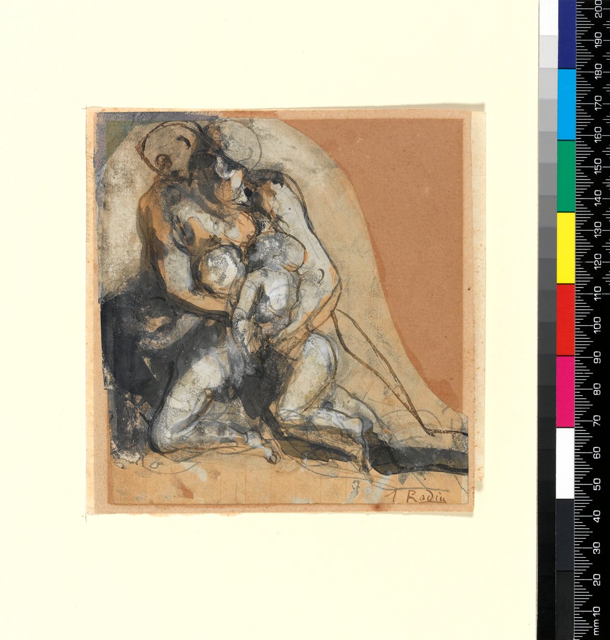 Jótékonyság (toll, tinta és testszín, súrolópapíron) alkotó: Auguste Rodin