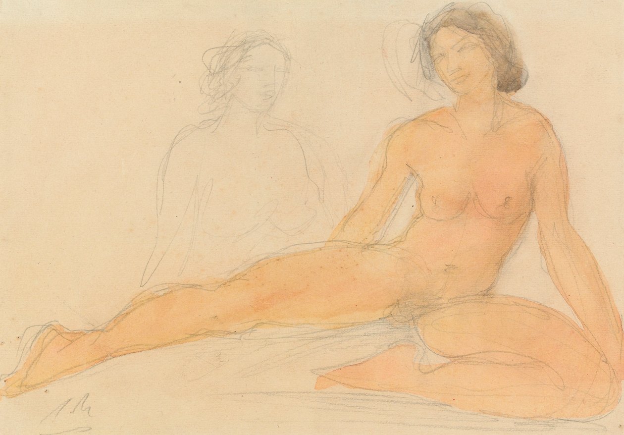 Két ülő akt (grafit és wc papíron) alkotó: Auguste Rodin