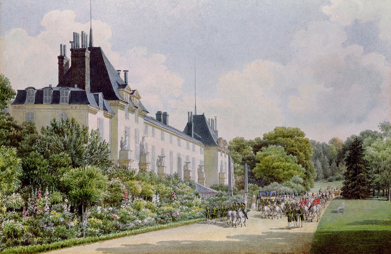 Kilátás a kastély kerti homlokzatára, tizenkét „Kilátás a Malmaisonra” gyűjteményből (wc papíron) alkotó: Auguste Simon Garneray
