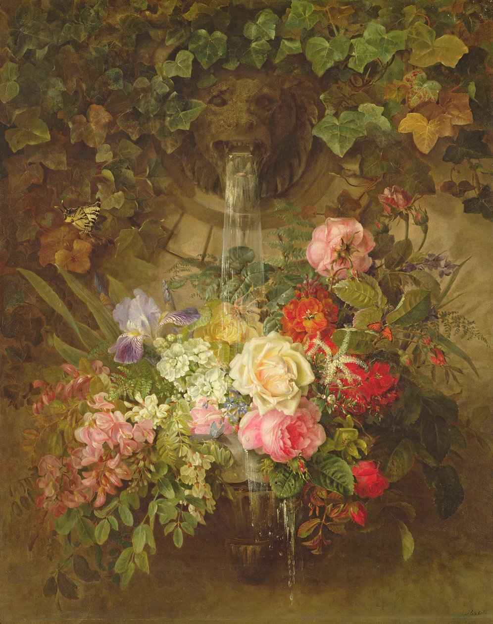 Virágok az oroszlán szökőkút alatt, alkotó: Auguste Wilhelmine Reichelt