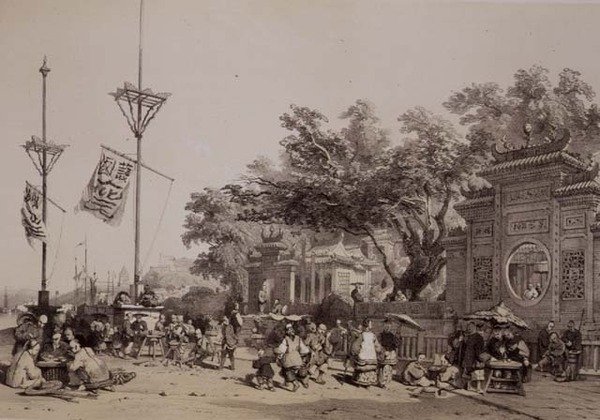 A Makaói Nagy Templom homlokzata, 9. tábla a „Sketches of China”-ból, Eugene Ciceri (1813-90) metszet, 1842 (színezett litho) alkotó: Auguste (after) Borget