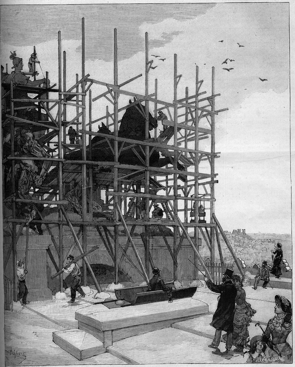 Diadalív Párizsban: Alexandre Falguiere (1831-1900) szobra vagy a „Köztársaság diadala” építési munkáinak jelenlegi állása alkotó: Auguste (after) Gerardin