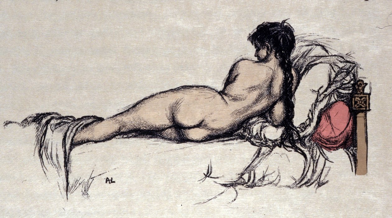 Meztelen nő az ágyban alkotó: Auguste (after) Leroux