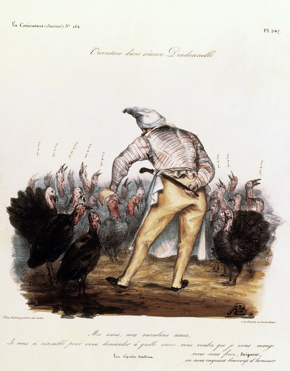 Louis Philippe éjszakai sapkával a fején, körülvéve pulykák alkotó: Auguste Bouquet