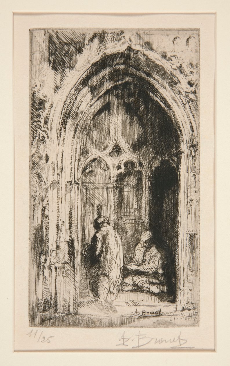 Koldus egy templomi portálon alkotó: Auguste Brouet