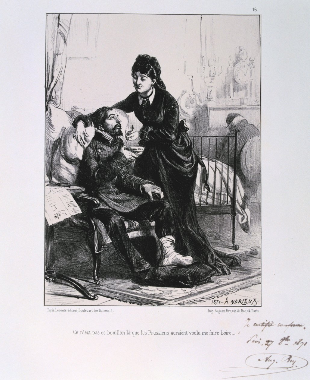 Egy sebesült katonát etető nő, Párizs ostroma, francia-porosz háború, 1870, 1871 alkotó: Auguste Bry