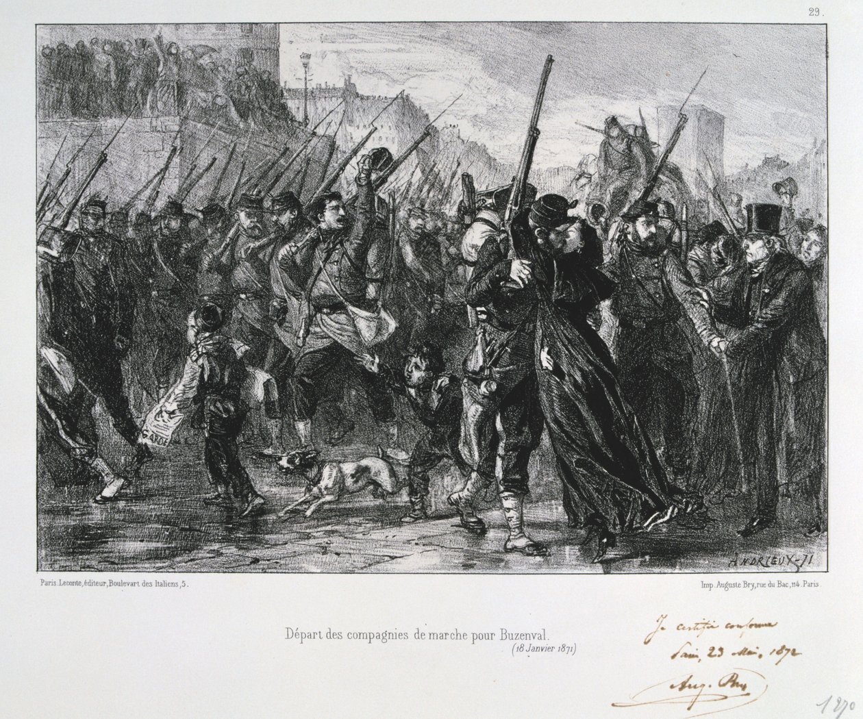 Buzenval felé induló francia katonák, Párizs ostroma, francia-porosz háború, 1871. január 18. 1872. alkotó: Auguste Bry