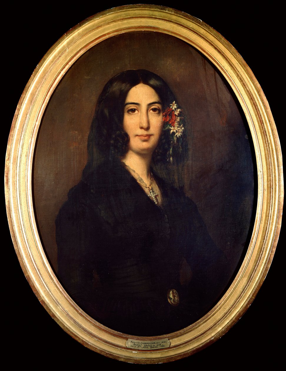 George Sand (Aurore Dupin, Baronne Dudevant) (1804-1876) portréja 1832-ben. Auguste Charpentier (1813-1880) festménye Paris Musee Carnavalet alkotó: Auguste Charpentier