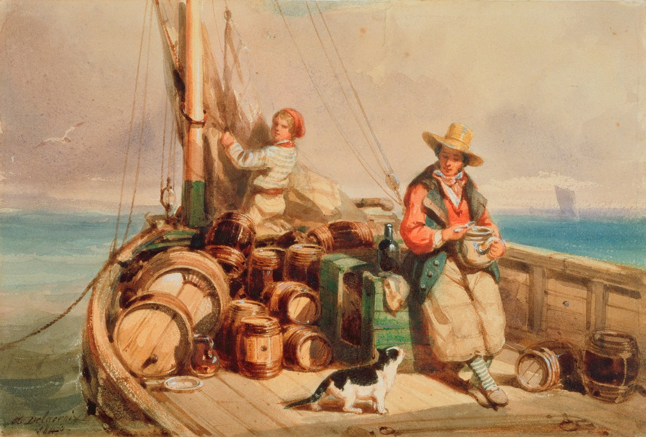 Két figura egy hajón, 1843 (wc papíron) alkotó: Auguste Delacroix