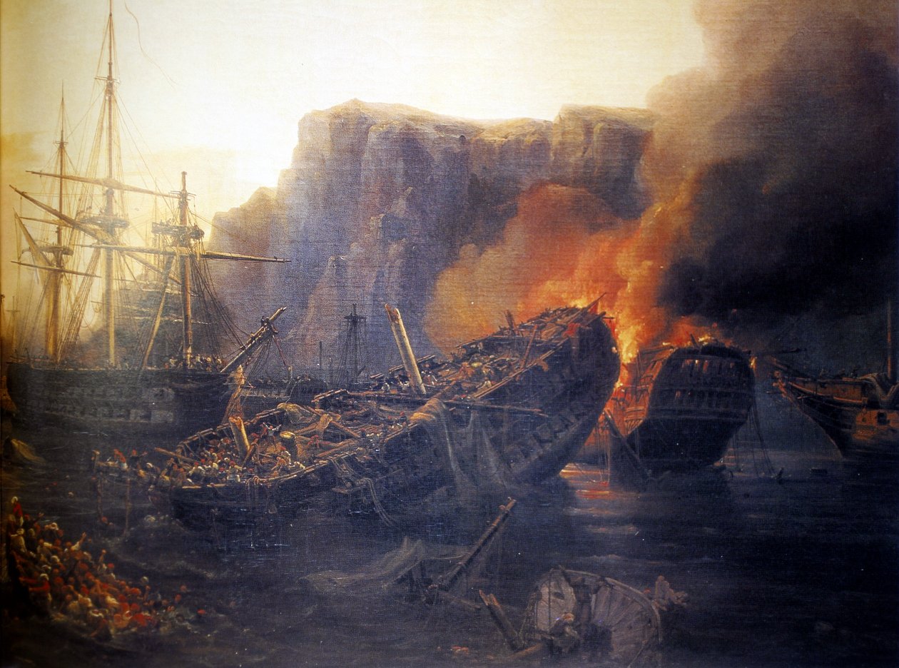 Franciául:  1827 A navarinói csata estéje alkotó: Auguste Etienne Francois Mayer