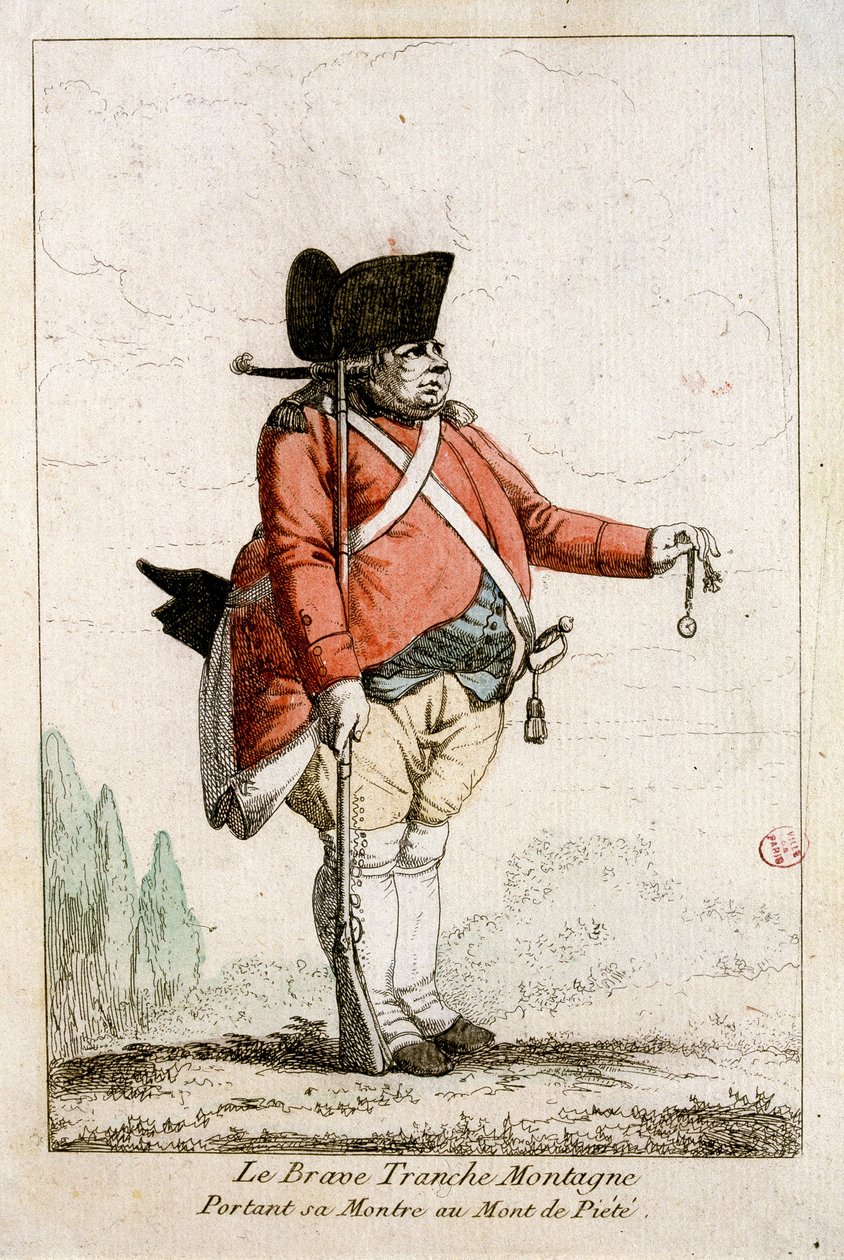 A bátor Szelet-hegy, aki karóráját viseli a Piety Mountain-nál. „Az 1790-1793-as forradalom korabeli viseletek” c. Mr. Guillaumot Jr. színes vizei. alkotó: Auguste Etienne fils Guillaumot