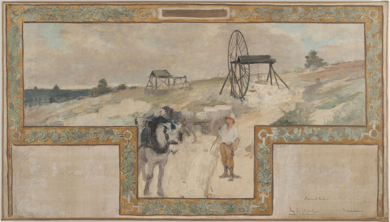 Az Arcueil-Cachan-i városháza házasságkötő termének vázlata: Munka a kőbányában alkotó: Auguste Francois Gorguet