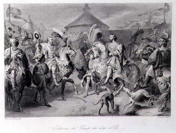 Találkozás az aranyszövet mezőjén, 1520. június 24., Millin metszet (metszet) alkotó: Auguste Hyacinthe (after) Debay