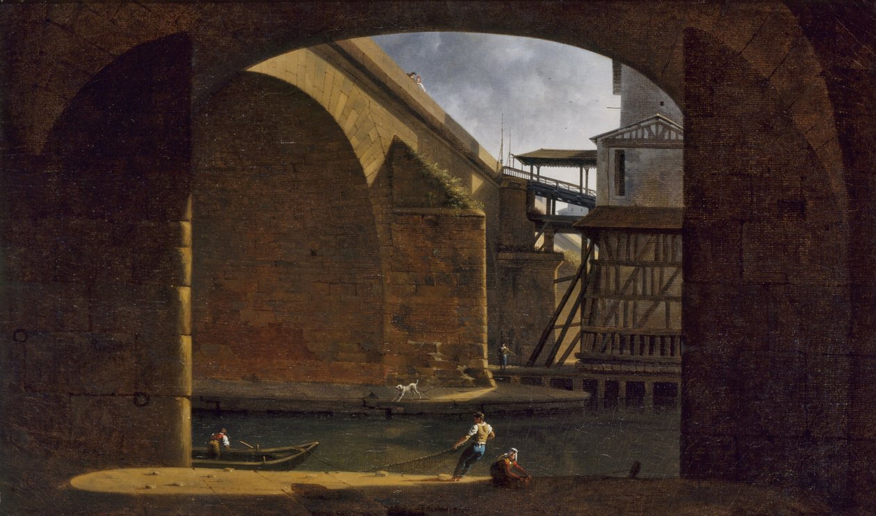 A Notre-Dame-híd és a szivattyú a Quai de Gesvres boltozatáról nézve, 1816 (olaj, vászon) alkotó: Auguste Jacques Regnier