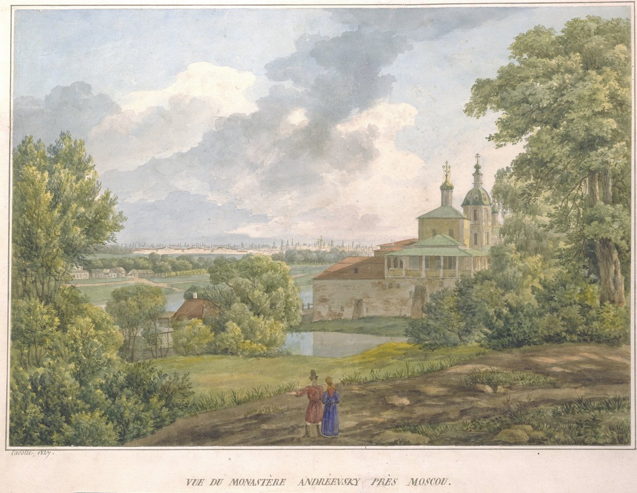 Kilátás Moszkvára a Veréb-hegyről. Andrejevszkij-kolostor, 1827 alkotó: Auguste Jean Baptiste Antoine Cadolle