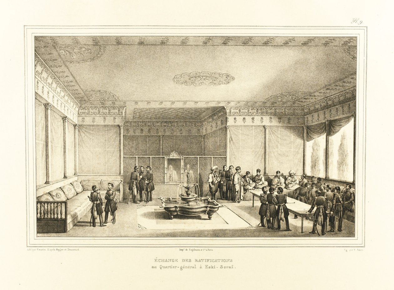 Az adrianopolyi szerződés aláírása a régi Edirne-palotában, 1834 alkotó: Auguste Joseph Desarnod