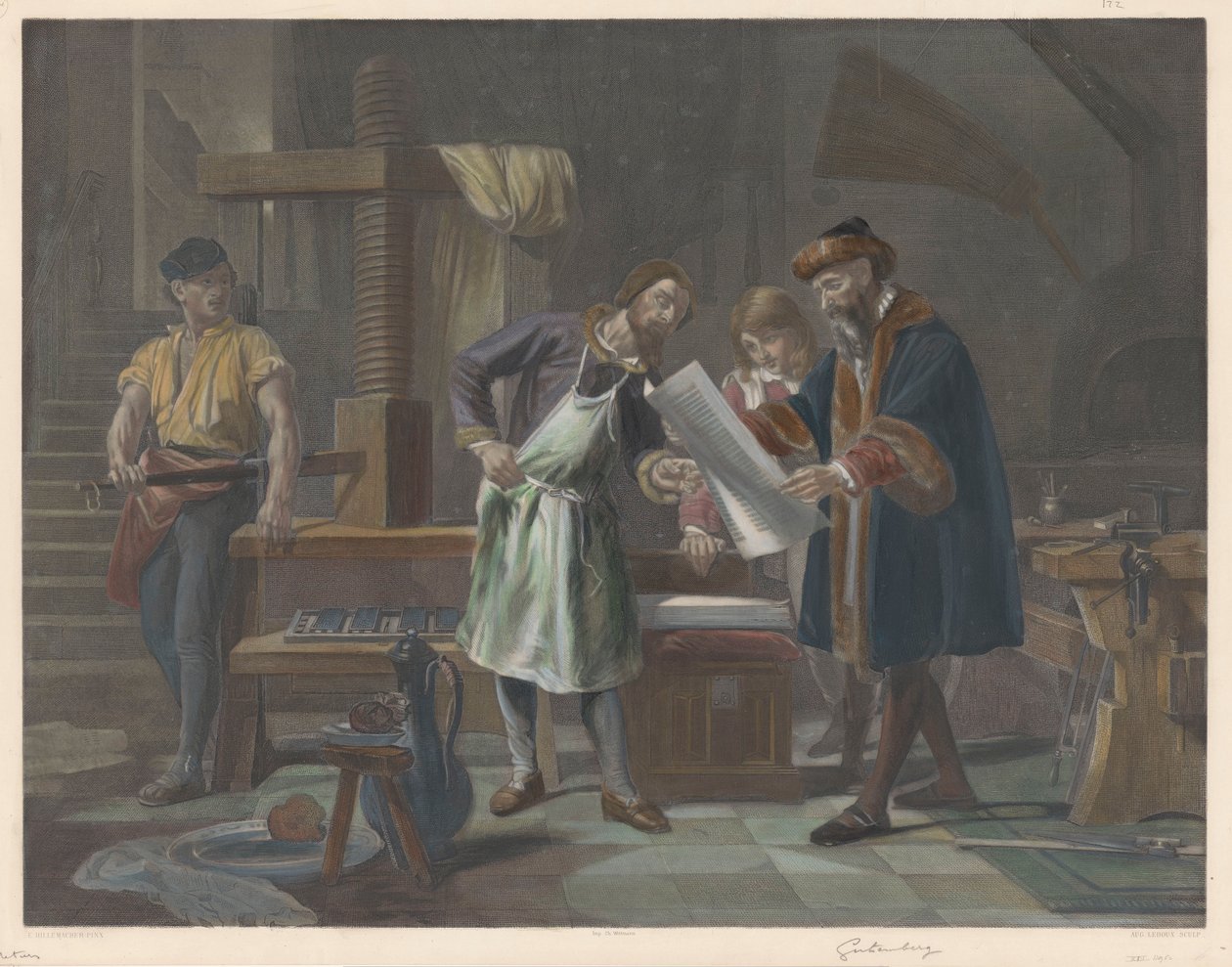 Johannes Gutenberg nyomdájának belseje alkotó: Auguste Ledoux