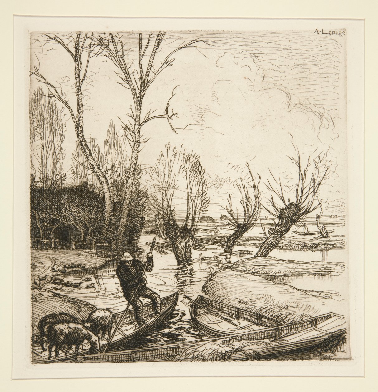 Az elárasztott mocsárnál - A pásztor (The Flooded Marais - The Shepherd) alkotó: Auguste Lepere