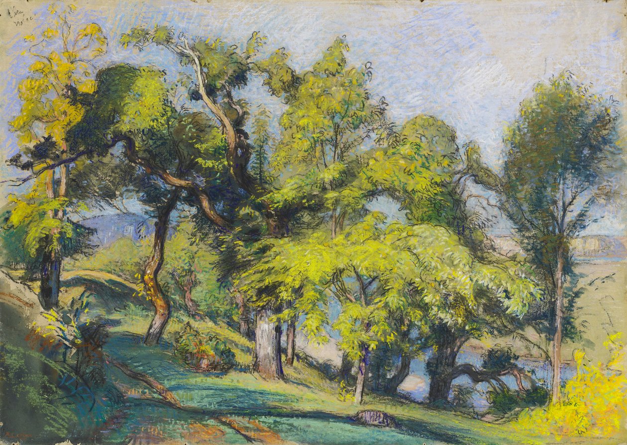Gesztenyefák egy folyó felett alkotó: Auguste Lepere