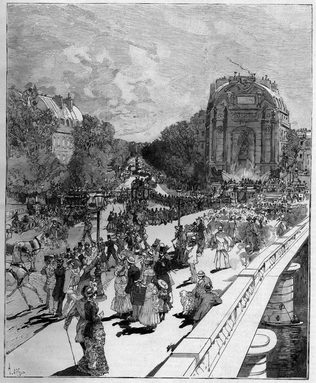Tisztítsa meg az Ecole Polytechnique (Monome) diákjait a párizsi Place Saint Michel (Saint-Michel) területén, június 24. alkotó: Auguste Lepere