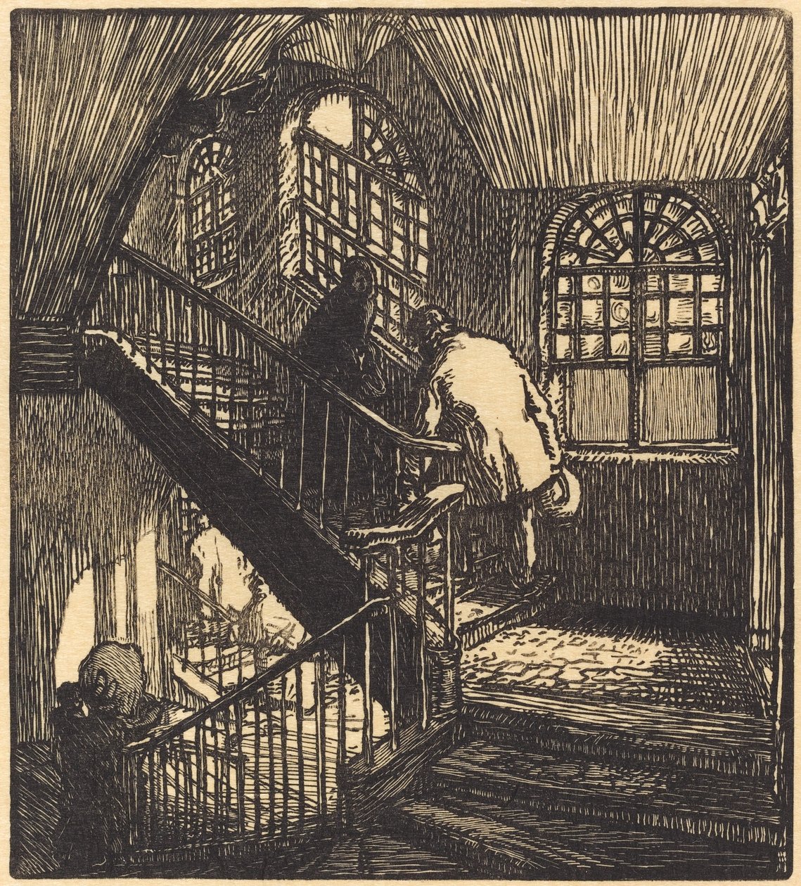 A ház lépcsőháza, ahol a Chateau Rouge volt, 1901-ben. alkotó: Auguste Lepere