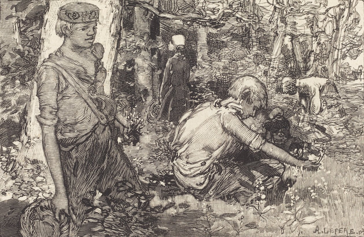 A May-liliom La cueillette du muguet összegyűjtése, 1908. alkotó: Auguste Lepere