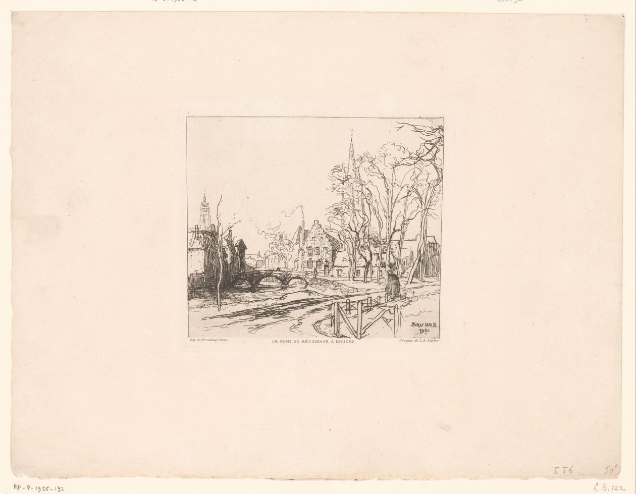 Kilátás a hídra a Bruges-i Beguinage-nál Le pont du Beguinage à Bruges (cím a tárgyon) alkotó: Auguste Lepere