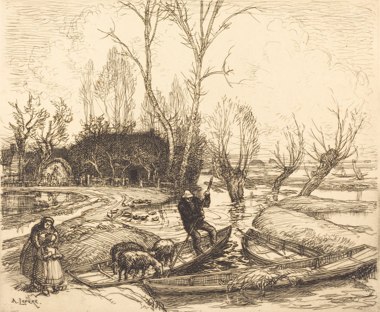 Az elárasztott mocsárban – A pásztor Au marais inonde – Le berger, 1911. alkotó: Auguste Lepere