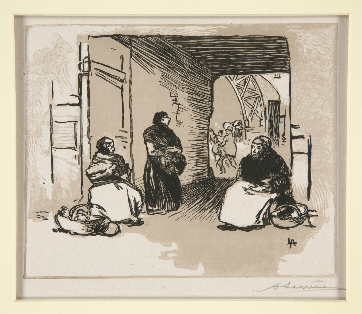 Kereskedők kosarakkal, Rue Montorgueil (Kosaras kereskedők, Rue Montorgueil) alkotó: Auguste Lepere