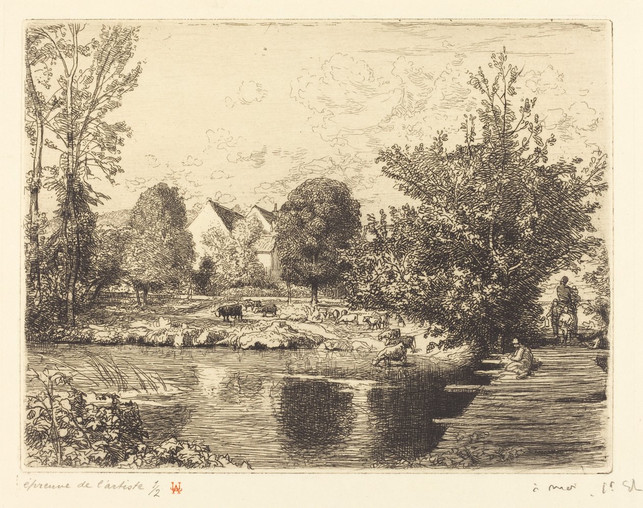 Régi gyaloghíd, a Kis Morin partjai (Vieille passerelle, bords du petit morin) alkotó: Auguste Lepere