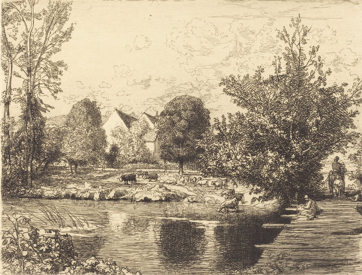 Old Foot-híd, Banks of the Small Morin Vieille passerelle, bords du petit morin, 1915. alkotó: Auguste Lepere