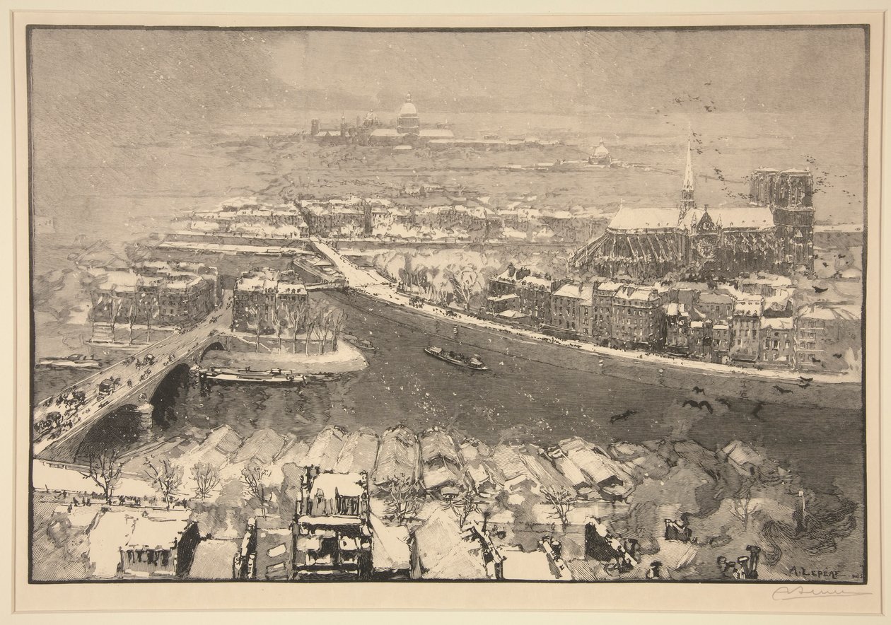 Párizs a hó alatt, mától a St. Gervais (Párizs a hó alatt, a St. Gervais tetejéről nézve) alkotó: Auguste Lepere