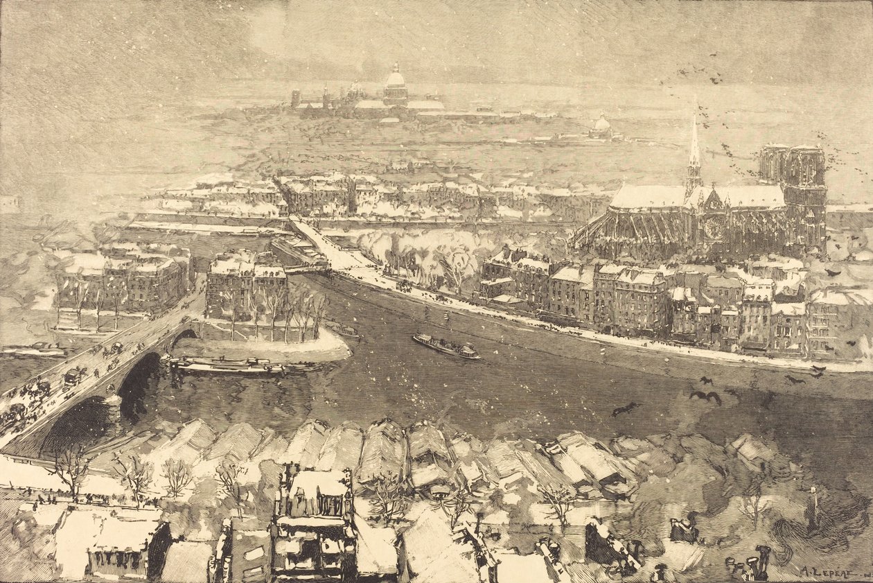 Párizs hó alatt, kilátás St.-Gervaisból Párizs hó alatt, St.-Gervaais tetejéről nézve, 1890. alkotó: Auguste Lepere