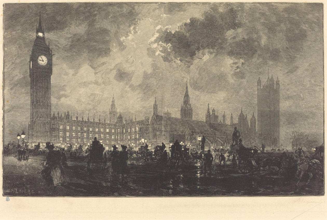 Parlament este 9 órakor – London alkotó: Auguste Lepere
