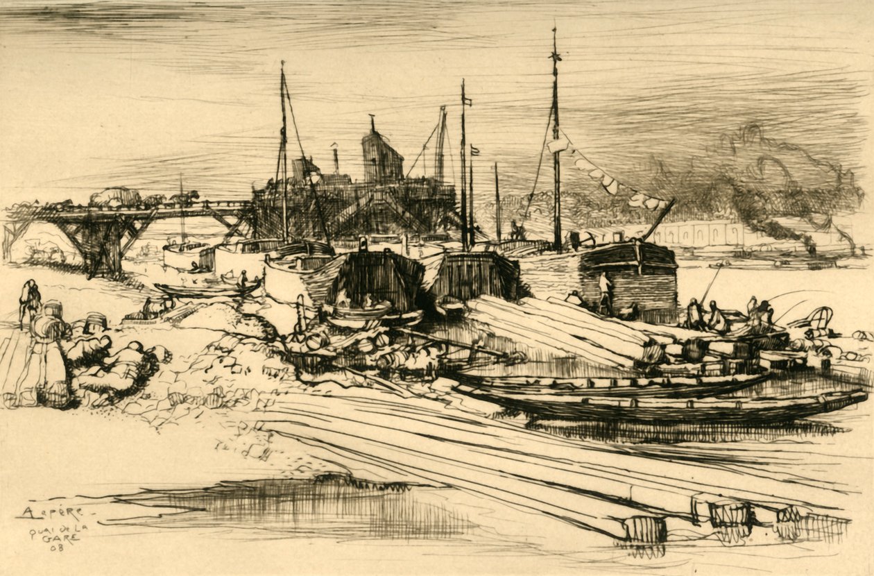 Állomás rakpart: Nyilvános szemétlerakó, 1908. alkotó: Auguste Louis Lepère