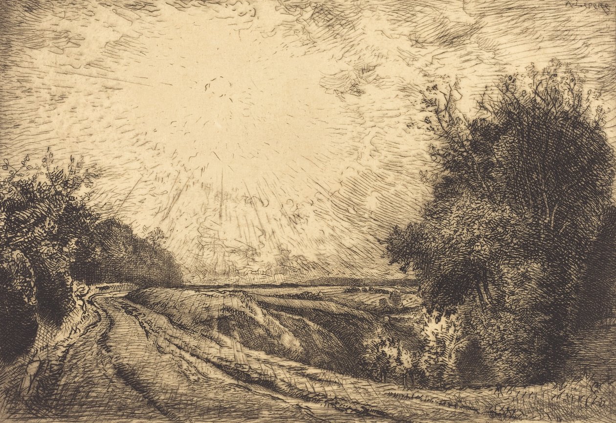 Útvonal La Houssoye-ból, Crevecoeur-le-Grand Route La Houssoye-ból, Crevecoeur, 1913. alkotó: Auguste Lepere