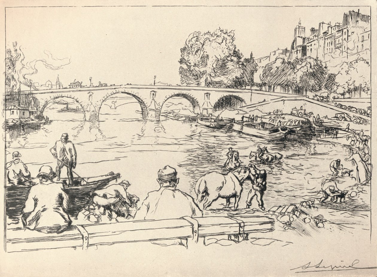Az öntöző hely a Pont Marie-nál, 1915 alkotó: Auguste Louis Lepère