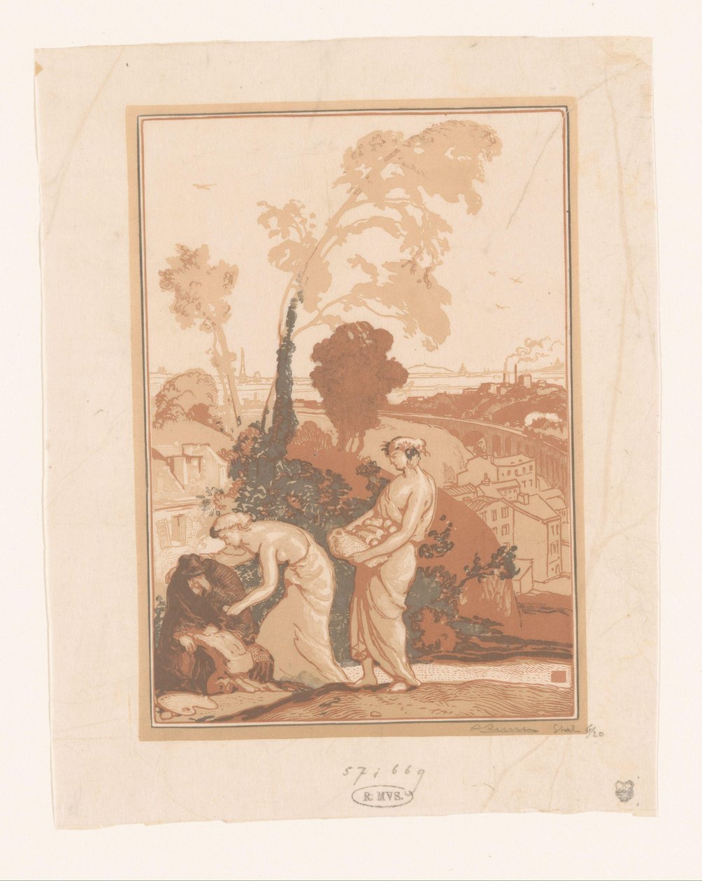 A zene és a költészet segíti a művészt La Musique et la Poesie secourant les Artistes alkotó: Auguste Lepère (signed by artist)