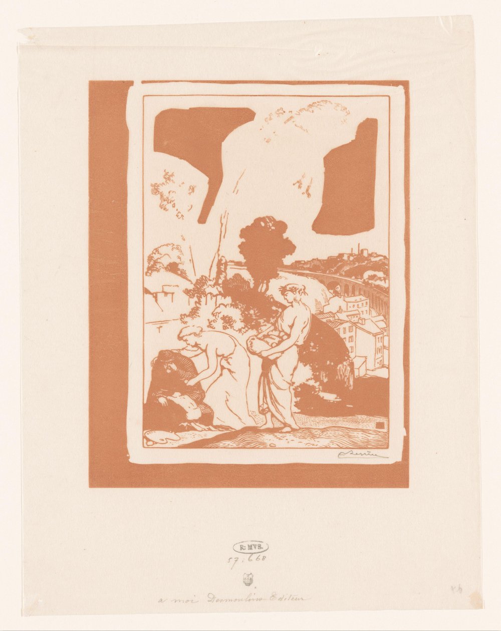 A zene és a költészet segíti a művészt La Musique et la Poesie secourant les Artistes alkotó: Auguste Lepère (signed by artist)