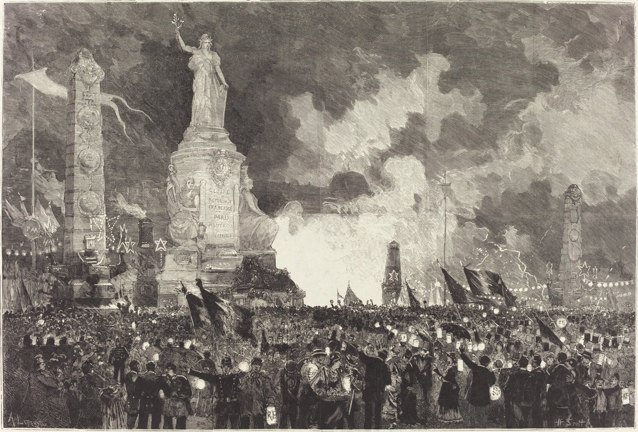 július 14. A Place de la Republique megvilágítása alkotó: Auguste Lepère after Henri Louis Scott